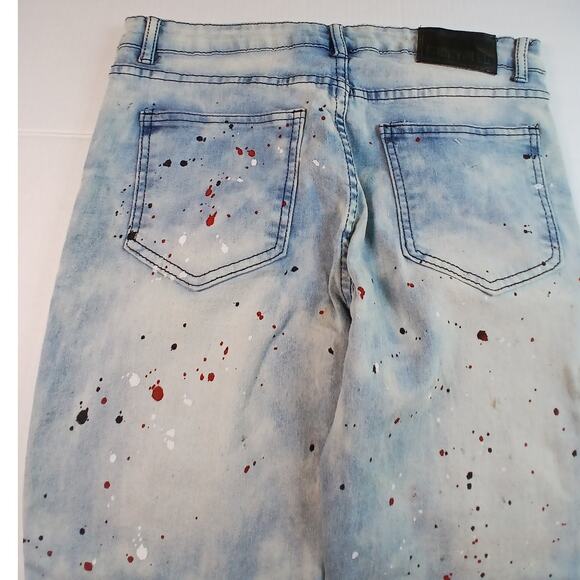 Encrypted Boys Blue Denim Graphic Rip Jeans - Size 18 - Picture 3 of 5